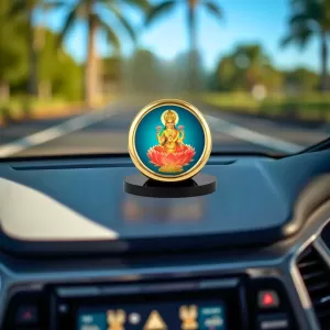 Car Desk/Table Top Goddess Lakshmi Metal Golden Photo Stand  2x2 Inches, Compact & Stylish Spiritual Display For Car, Home & Office (Pack Of 1) (F18486)