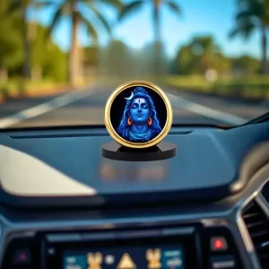 Car Desk/Table Top Lord Shiva Metal Golden Photo Stand  2x2 Inches, Compact & Stylish Spiritual Display For Car, Home & Office (Pack Of 1) (F18501)