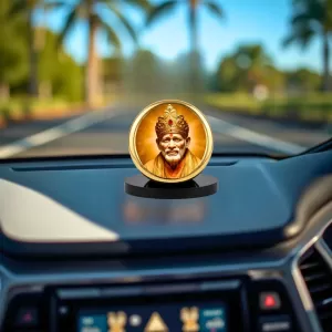 Car Desk/Table Top Lord Saibaba Metal Golden Photo Stand  2x2 Inches, Compact & Stylish Spiritual Display For Car, Home & Office (Pack Of 1) (F18503)