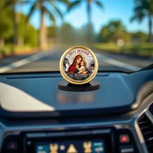 Car Desk/Table Top Jesus And Merry Metal Golden Photo Stand  2x2 Inches, Compact & Stylish Spiritual Display For Car, Home & Office (Pack Of 1) (F18510)
