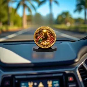 Car Desk/Table Top Lord Jesus Metal Golden Photo Stand  2x2 Inches, Compact & Stylish Spiritual Display For Car, Home & Office (Pack Of 1) (F18521)