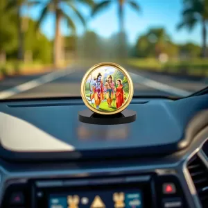Car Desk/Table Top Rama Lakshmana Sita Metal Golden Photo Stand 2x2 Inches, Compact & Stylish Spiritual Display For Car, Home & Office (Pack Of 1) (F18533) Car Desk/Table Top Rama Lakshmana Sita Metal Golden Photo Stand 2x2 Inches, Compact & Stylish Spiritual Display For Car, Home & Office (Pack Of 1) (F18533)