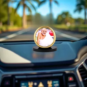 Car Desk/Table Top Karoli Baba Metal Golden Photo Stand  2x2 Inches, Compact & Stylish Spiritual Display For Car, Home & Office (Pack Of 1) (F18554)