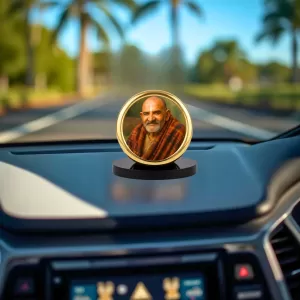 Car Desk/Table Top Karoli Baba Metal Golden Photo Stand  2x2 Inches, Compact & Stylish Spiritual Display For Car, Home & Office (Pack Of 1) (F18555)