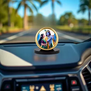Car Desk/Table Top Lord Krsihna And Radha Metal Golden Photo Stand 2x2 Inches, Compact & Stylish Spiritual Display For Car, Home & Office (Pack Of 1) (F18571) Car Desk/Table Top Lord Krsihna And Radha Metal Golden Photo Stand 2x2 Inches, Compact & Stylish Spiritual Display For Car, Home & Office (Pack Of 1) (F18571)