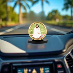 Car Desk/Table Top Anadamayi Ma Metal Golden Photo Stand  2x2 Inches, Compact & Stylish Spiritual Display For Car, Home & Office (Pack Of 1) (F18576)
