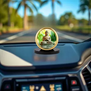 Car Desk/Table Top Buddha Metal Golden Photo Stand 2x2 Inches, Compact & Stylish Spiritual Display For Car, Home & Office (Pack Of 1) (F18598) Car Desk/Table Top Buddha Metal Golden Photo Stand 2x2 Inches, Compact & Stylish Spiritual Display For Car, Home & Office (Pack Of 1) (F18598)