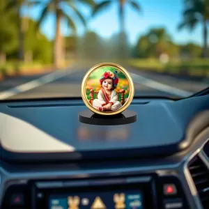 Car Desk/Table Top Little Krishna Metal Golden Photo Stand  2x2 Inches, Compact & Stylish Spiritual Display For Car, Home & Office (Pack Of 1) (F18630)