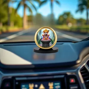 Car Desk/Table Top Lord Jagannath Metal Golden Photo Stand  2x2 Inches, Compact & Stylish Spiritual Display For Car, Home & Office (Pack Of 1) (F18752)