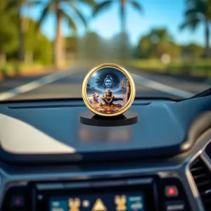 Car Desk/Table Top Lord Shiva Lingam Metal Golden Photo Stand  2x2 Inches, Compact & Stylish Spiritual Display For Car, Home & Office (Pack Of 1) (F18799)