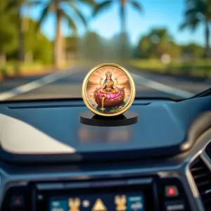 Car Desk/Table Top Goddess Lakshmi Metal Golden Photo Stand  2x2 Inches, Compact & Stylish Spiritual Display For Car, Home & Office (Pack Of 1) (F18935)