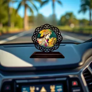 Car Desk/Table Top Radha Krishna Wooden Photo Stand 3x4 Inches, Compact & Stylish Spiritual Display For Car, Home & Office (Pack Of 1) (F19563) Car Desk/Table Top Radha Krishna Wooden Photo Stand 3x4 Inches, Compact & Stylish Spiritual Display For Car, Home & Office (Pack Of 1) (F19563)
