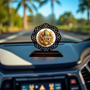 Car Desk/Table Top Lord Krishna Wooden Photo Stand  3x4 Inches, Compact & Stylish Spiritual Display For Car, Home & Office (Pack Of 1) (F19602)