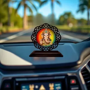 Car Desk/Table Top Lord Ganesha Wooden Photo Stand 3x4 Inches, Compact & Stylish Spiritual Display For Car, Home & Office (Pack Of 1) (F19605) Car Desk/Table Top Lord Ganesha Wooden Photo Stand 3x4 Inches, Compact & Stylish Spiritual Display For Car, Home & Office (Pack Of 1) (F19605)