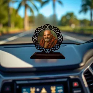 Car Desk/Table Top Neem Karoli Baba Wooden Photo Stand  3x4 Inches, Compact & Stylish Spiritual Display For Car, Home & Office (Pack Of 1) (F19622)