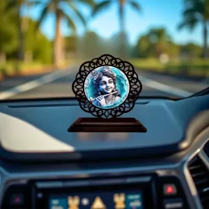 Car Desk/Table Top Lord Krishna Wooden Photo Stand  3x4 Inches, Compact & Stylish Spiritual Display For Car, Home & Office (Pack Of 1) (F19678)