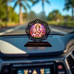 Car Desk/Table Top  Lord Gansha Wooden Photo Stand  3x4 Inches, Compact & Stylish Spiritual Display For Car, Home & Office (Pack Of 1) (F19683)