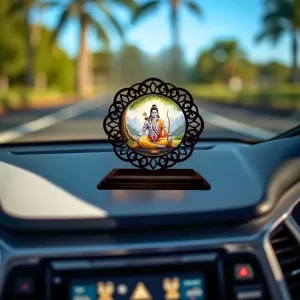 Car Desk/Table Top Lord Rama Wooden Photo Stand  3x4 Inches, Compact & Stylish Spiritual Display For Car, Home & Office (Pack Of 1) (F19695)