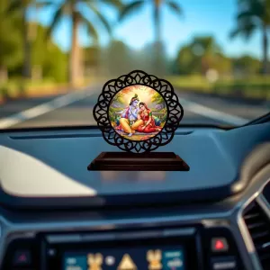 Car Desk/Table Top Radha Krishna Wooden Photo Stand 3x4 Inches, Compact & Stylish Spiritual Display For Car, Home & Office (Pack Of 1) (F19699) Car Desk/Table Top Radha Krishna Wooden Photo Stand 3x4 Inches, Compact & Stylish Spiritual Display For Car, Home & Office (Pack Of 1) (F19699)