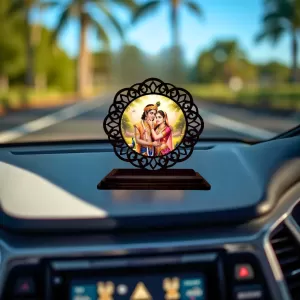 Car Desk/Table Top Radha Krishna Wooden Photo Stand 3x4 Inches, Compact & Stylish Spiritual Display For Car, Home & Office (Pack Of 1) (F19705) Car Desk/Table Top Radha Krishna Wooden Photo Stand 3x4 Inches, Compact & Stylish Spiritual Display For Car, Home & Office (Pack Of 1) (F19705)