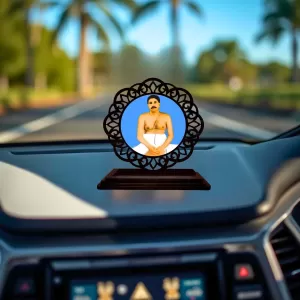 Car Desk/Table Top Anukulchandra Chakravarty Wooden Photo Stand  3x4 Inches, Compact & Stylish Spiritual Display For Car, Home & Office (Pack Of 1) (F19706)