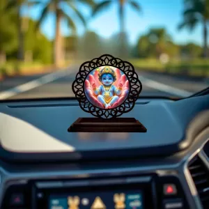 Car Desk/Table Top Lord Krishna Wooden Photo Stand 3x4 Inches, Compact & Stylish Spiritual Display For Car, Home & Office (Pack Of 1) (F19756) Car Desk/Table Top Lord Krishna Wooden Photo Stand 3x4 Inches, Compact & Stylish Spiritual Display For Car, Home & Office (Pack Of 1) (F19756)