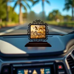 Car Desk/Table Top Krishna Arjuna Wooden Photo Stand  3x4 Inches, Compact & Stylish Spiritual Display For Car, Home & Office (Pack Of 1) (F19797)