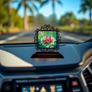 Car Desk/Table Top Radha Krishna Wooden Photo Stand  3x4 Inches, Compact & Stylish Spiritual Display For Car, Home & Office (Pack Of 1) (F19871)