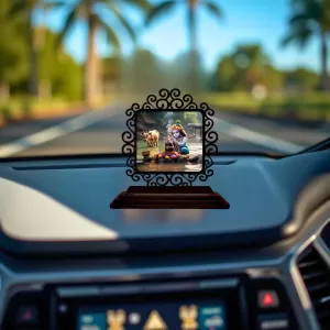 Car Desk/Table Top Lord Krishna Wooden Photo Stand  3x4 Inches, Compact & Stylish Spiritual Display For Car, Home & Office (Pack Of 1) (F19897)