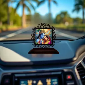 Car Desk/Table Top Lord Krishna And Radha Wooden Photo Stand 3x4 Inches, Compact & Stylish Spiritual Display For Car, Home & Office (Pack Of 1) (F19913) Car Desk/Table Top Lord Krishna And Radha Wooden Photo Stand 3x4 Inches, Compact & Stylish Spiritual Display For Car, Home & Office (Pack Of 1) (F19913)