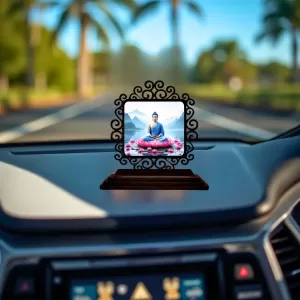 Car Desk/Table Top Lord Buddha Wooden Photo Stand 3x4 Inches, Compact & Stylish Spiritual Display For Car, Home & Office (Pack Of 1) (F19932) Car Desk/Table Top Lord Buddha Wooden Photo Stand 3x4 Inches, Compact & Stylish Spiritual Display For Car, Home & Office (Pack Of 1) (F19932)