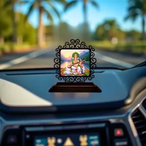 Car Desk/Table Top Goddess Saraswathi Wooden Photo Stand 3x4 Inches, Compact & Stylish Spiritual Display For Car, Home & Office (Pack Of 1) (F19944) Car Desk/Table Top Goddess Saraswathi Wooden Photo Stand 3x4 Inches, Compact & Stylish Spiritual Display For Car, Home & Office (Pack Of 1) (F19944)