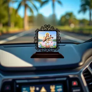 Car Desk/Table Top Lord Saraswathi Wooden Photo Stand 3x4 Inches, Compact & Stylish Spiritual Display For Car, Home & Office (Pack Of 1) (F19979) Car Desk/Table Top Lord Saraswathi Wooden Photo Stand 3x4 Inches, Compact & Stylish Spiritual Display For Car, Home & Office (Pack Of 1) (F19979)