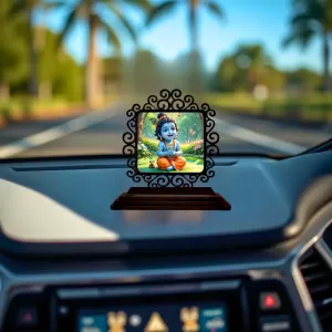 Car Desk/Table Top Little Krishna Wooden Photo Stand 3x4 Inches, Compact & Stylish Spiritual Display For Car, Home & Office (Pack Of 1) (F19985) Car Desk/Table Top Little Krishna Wooden Photo Stand 3x4 Inches, Compact & Stylish Spiritual Display For Car, Home & Office (Pack Of 1) (F19985)