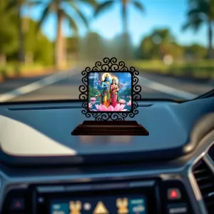 Car Desk/Table Top Lord Vishnu And Lakshmi Wooden Photo Stand 3x4 Inches, Compact & Stylish Spiritual Display For Car, Home & Office (Pack Of 1) (F19989) Car Desk/Table Top Lord Vishnu And Lakshmi Wooden Photo Stand 3x4 Inches, Compact & Stylish Spiritual Display For Car, Home & Office (Pack Of 1) (F19989)
