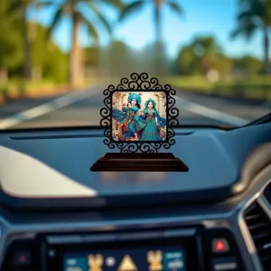 Car Desk/Table Top Radha Krishna Wooden Photo Stand 3x4 Inches, Compact & Stylish Spiritual Display For Car, Home & Office (Pack Of 1) (F19998) Car Desk/Table Top Radha Krishna Wooden Photo Stand 3x4 Inches, Compact & Stylish Spiritual Display For Car, Home & Office (Pack Of 1) (F19998)