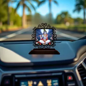 Car Desk/Table Top Lord Krishna Wooden Photo Stand  3x4 Inches, Compact & Stylish Spiritual Display For Car, Home & Office (Pack Of 1) (F20001)