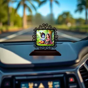 Car Desk/Table Top Radha Krishna Wooden Photo Stand 3x4 Inches, Compact & Stylish Spiritual Display For Car, Home & Office (Pack Of 1) (F20009) Car Desk/Table Top Radha Krishna Wooden Photo Stand 3x4 Inches, Compact & Stylish Spiritual Display For Car, Home & Office (Pack Of 1) (F20009)