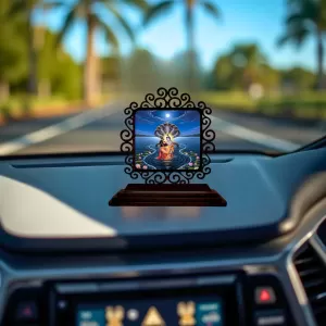 Car Desk/Table Top Lord Krishna Wooden Photo Stand  3x4 Inches, Compact & Stylish Spiritual Display For Car, Home & Office (Pack Of 1) (F20026)