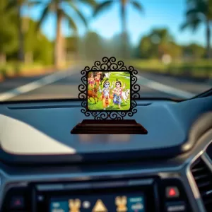Car Desk/Table Top Lord Krishna Wooden Photo Stand  3x4 Inches, Compact & Stylish Spiritual Display For Car, Home & Office (Pack Of 1) (F20048)