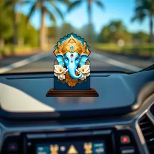 Car Dashboard/Table Top Lord Ganesha Wooden Temple Photo Stand  3x4 Inches, Compact & Stylish Spiritual Display For Car, Home & Office (Pack Of 1) (F22464)