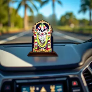 Car Dashboard/Table Top Lord Balaji Wooden Temple Photo Stand  3x4 Inches, Compact & Stylish Spiritual Display For Car, Home & Office (Pack Of 1) (F22466)