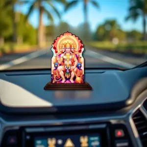 Car Dashboard/Table Top Lord Hanuaman Wooden Temple Photo Stand  3x4 Inches, Compact & Stylish Spiritual Display For Car, Home & Office (Pack Of 1) (F22471)
