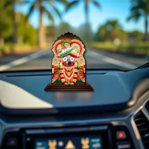 Car Dashboard/Table Top Lord Jagannath Wooden Temple Photo Stand  3x4 Inches, Compact & Stylish Spiritual Display For Car, Home & Office (Pack Of 1) (F22474)