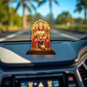 Car Dashboard/Table Top Lord Hanuman Wooden Temple Photo Stand  3x4 Inches, Compact & Stylish Spiritual Display For Car, Home & Office (Pack Of 1) (F22475)