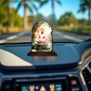 Car Dashboard/Table Top Ramakrishna Paramahamsa Wooden Temple Photo Stand  3x4 Inches, Compact & Stylish Spiritual Display For Car, Home & Office (Pack Of 1) (F22479)