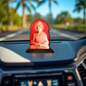 Car Dashboard/Table Top Swami Vivekananda Wooden Temple Photo Stand 3x4 Inches, Compact & Stylish Spiritual Display For Car, Home & Office (Pack Of 1) (F22480) Car Dashboard/Table Top Swami Vivekananda Wooden Temple Photo Stand 3x4 Inches, Compact & Stylish Spiritual Display For Car, Home & Office (Pack Of 1) (F22480)