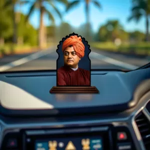 Car Dashboard/Table Top Swami Vivekananda Wooden Temple Photo Stand 3x4 Inches, Compact & Stylish Spiritual Display For Car, Home & Office (Pack Of 1) (F22485) Car Dashboard/Table Top Swami Vivekananda Wooden Temple Photo Stand 3x4 Inches, Compact & Stylish Spiritual Display For Car, Home & Office (Pack Of 1) (F22485)