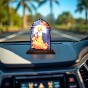 Car Dashboard/Table Top Gurunanak Wooden Temple Photo Stand  3x4 Inches, Compact & Stylish Spiritual Display For Car, Home & Office (Pack Of 1) (F22494)