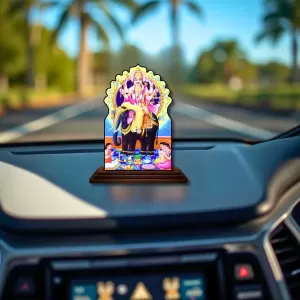 Car Dashboard/Table Top Vishwakarma Wooden Temple Photo Stand  3x4 Inches, Compact & Stylish Spiritual Display For Car, Home & Office (Pack Of 1) (F22502)